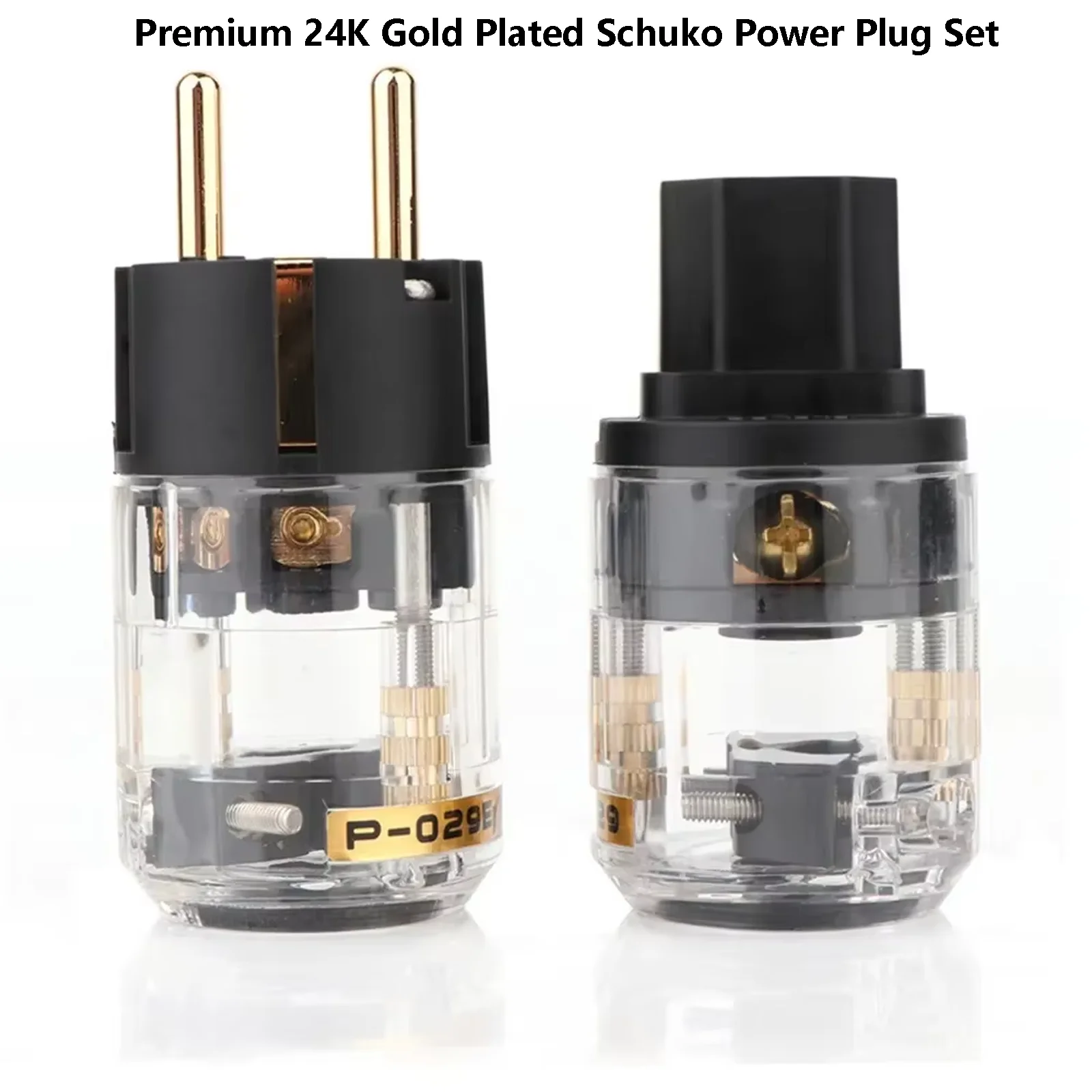 Pair Premium 24K Gold Plated Schuko Power Plug Set - Audiophile-Grade HIFI Male/Female Connectors DIY 029 079 046 078
