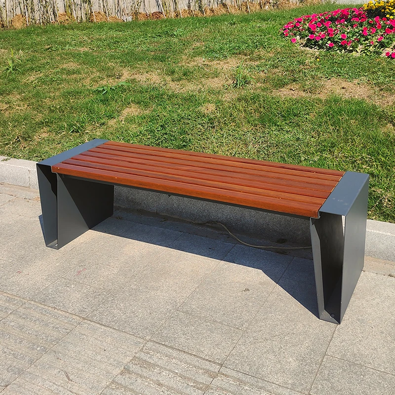 Outdoor Garden Bench Seat Wood and Iron Park Bench