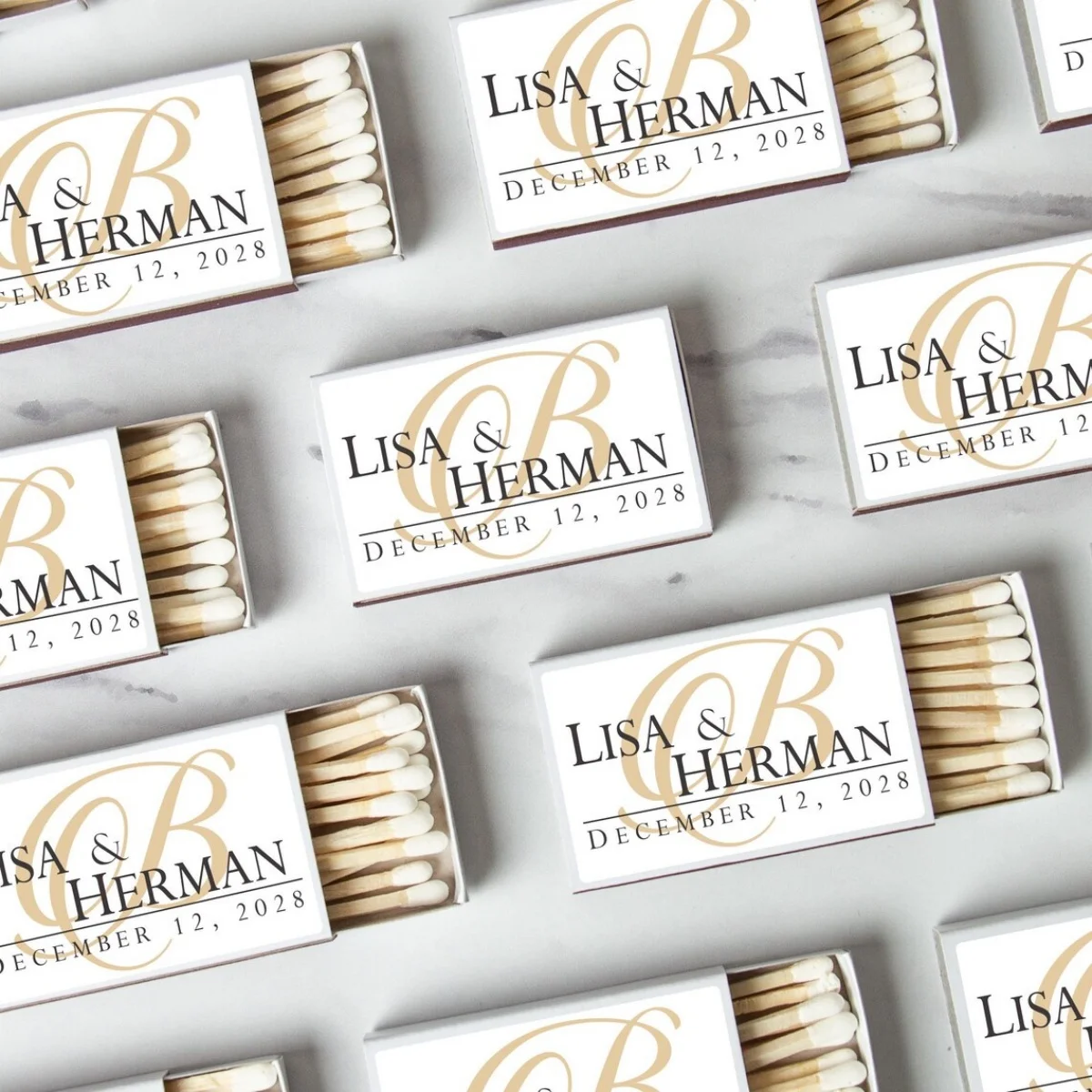 

BULK SET OF 50 Personalized Wedding Favor Box Matches - Custom Wedding Favors and Bridal Shower - Custom Party Favor - Fancy Scr