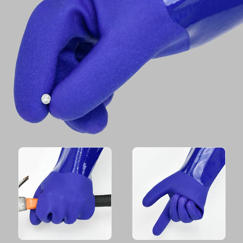 Reusable PVC Gloves Chemical Proof Safety Protective Waterproof Working Glove Protect Anti-Skid Insulating Blue Fully Coated