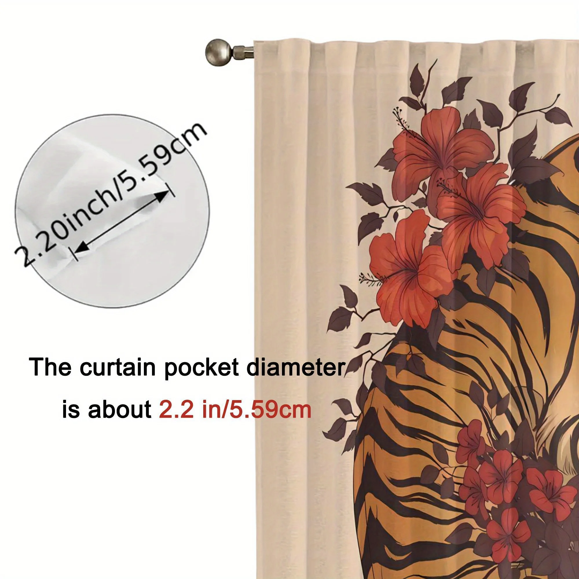 ستارة مطبوعة على شكل نمر عتيق - تصميم أنيق باللونين البيج والبني، قماش تعتيم، جيب قضيب لسهولة التعليق، آلة #4