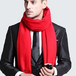Classic Solid Colors Scarves Men cashmere-like-Soft Knitted Striped Scarf Long Tassel Neck Warmer Men's Winter Scarf 2025 New