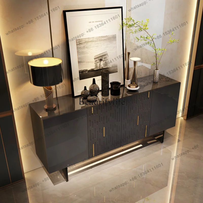 Factory Direct  Italian light luxury entrance cabinet villa high-end designer glass decorative cabinet sensor light black
