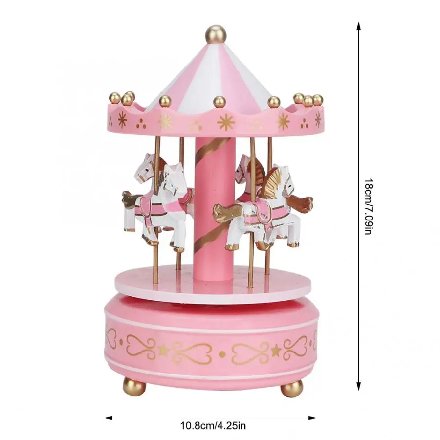 Caja de música de madera Merry-Go-Round para niños, juego de bebé, decoración del hogar, caja de música de caballo de carrusel, regalo de cumpleaños de boda de Navidad