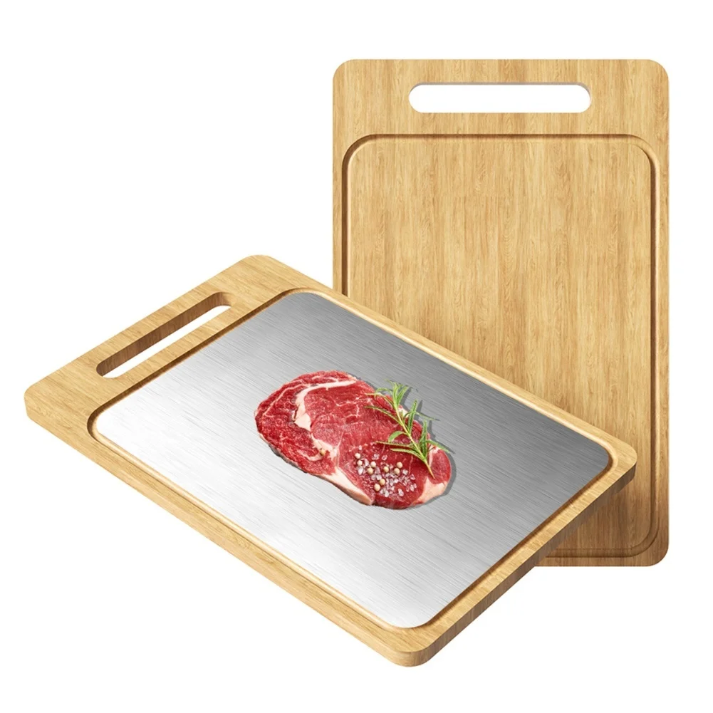 

stainless steel cutting board made with juice groove with wood side reversible for slicing fruits meats and vegetables