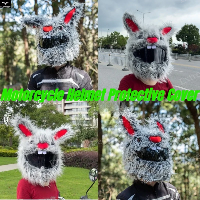 

Bunny Plush Motorcycle Helmet Cover, Cute Animal Rabbit Helmet Protector for Motorbike
