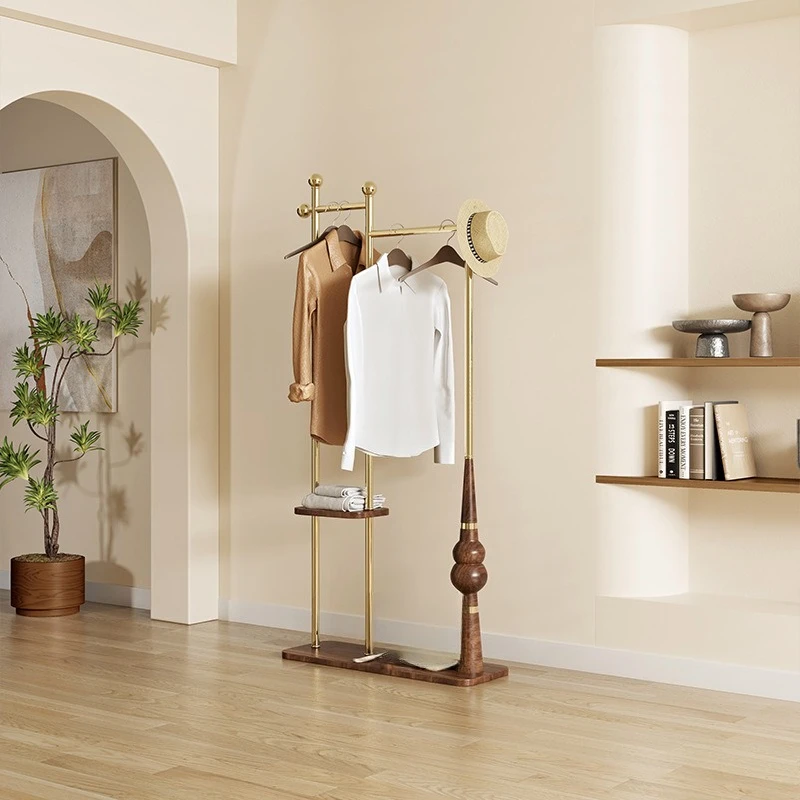 Multifunctional storage integrated movable bedroom solid wood floor hanger