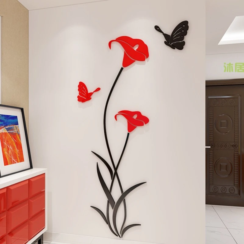 

Korean Style Creative Lily Flower 3D Acrylic Material Wall Sticker Living Room Entrance Sofa TV Background Bathroom Decorating