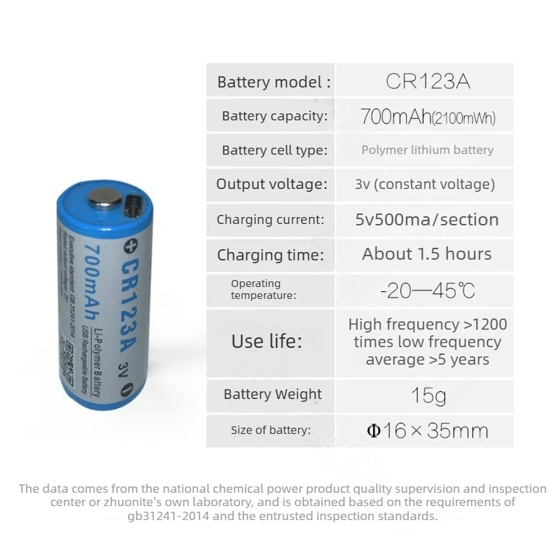 New CR123A 3V 700mAh USB‑C Rechargeable Li-Po Battery for Film Camera Olympus Ricoh GR1 Flashlight Security Devices Meter