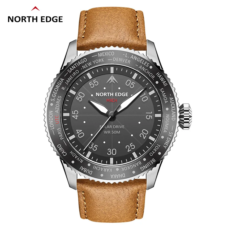 NORTH EDGE 2024 NEW MACH Solar Powered Watch For Men Waterproof 50M Men's Pilot Sports Casua Wristwatches Luminous