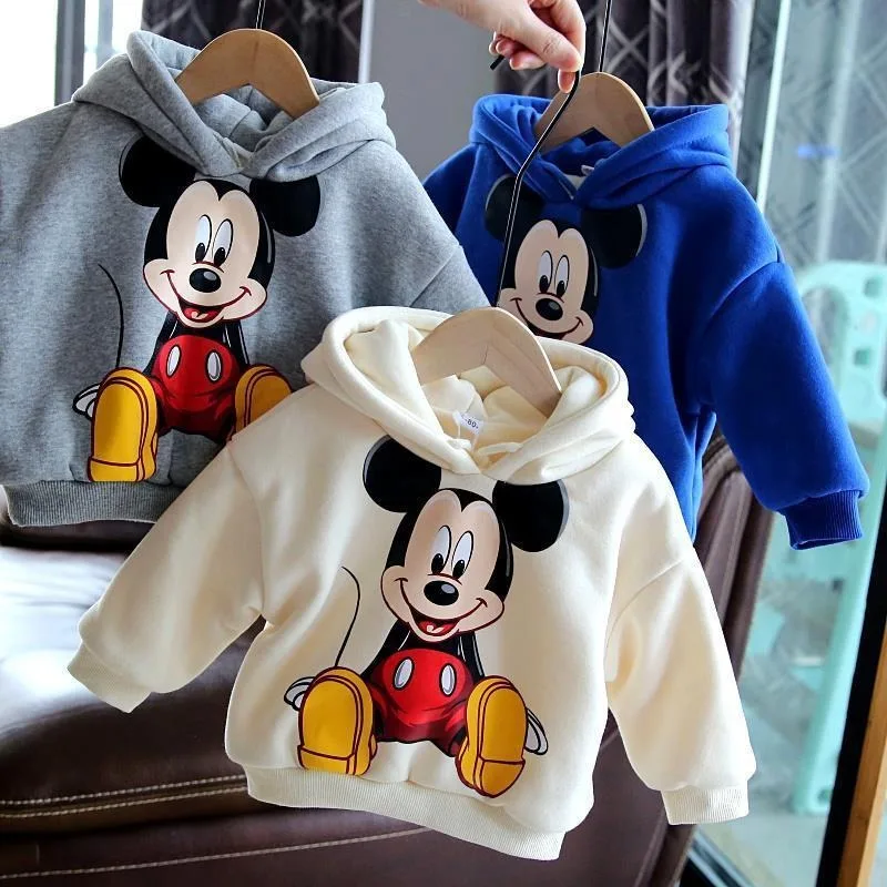 Disney Cute Cartoon Mickey Kids Fashion Versatile Sweatshirt Fall & Winter Hoodie Boys & Girls Thickened Warm Hooded Top Jacket
