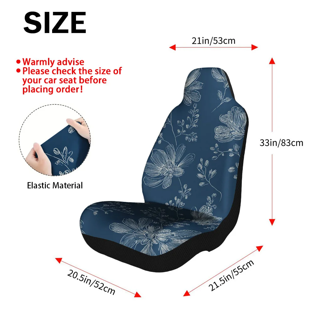 2pcs White Floral & Blue Car Seat Covers Compatible For Fit - Front Seat Protectors Suitable For Cars, SUVs, Sedans - Easy Insta