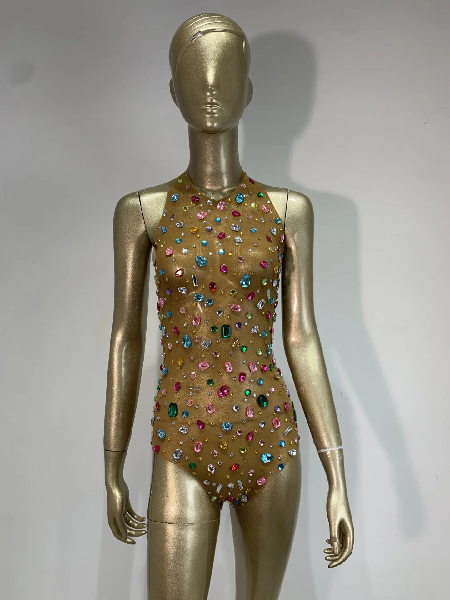 

Colorful Rhinestones Mesh Bodysuit Special Occassion Dress Evening Club Party Stage Costumes Maternity Shoot High Elastic Dress