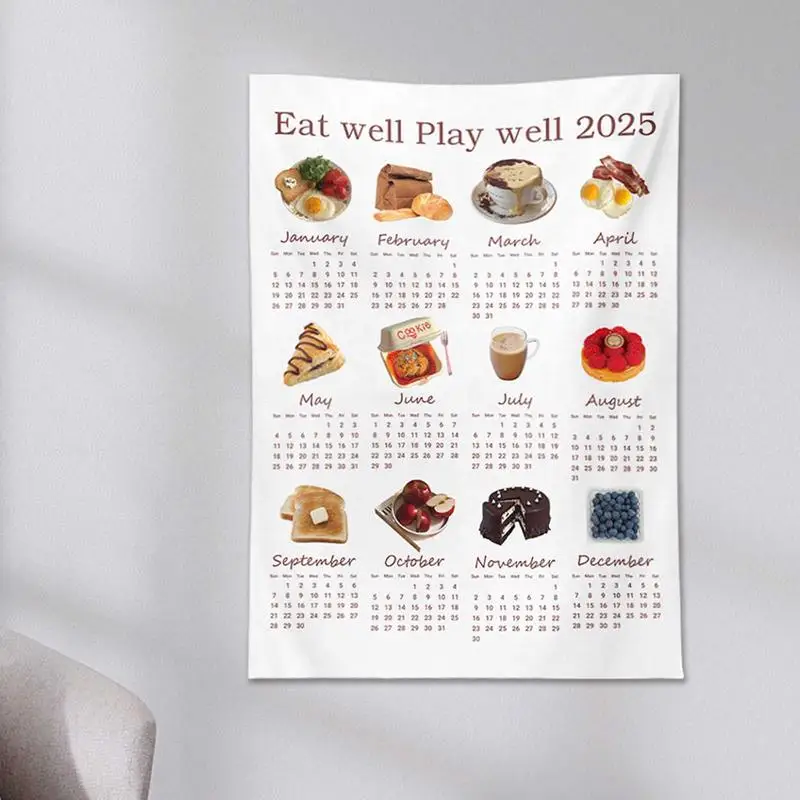 2025 New Year Christmas Calendar Hanging Cloth Cute Food Breads Cloth Tapestry Bedroom Wall Background Decoration 