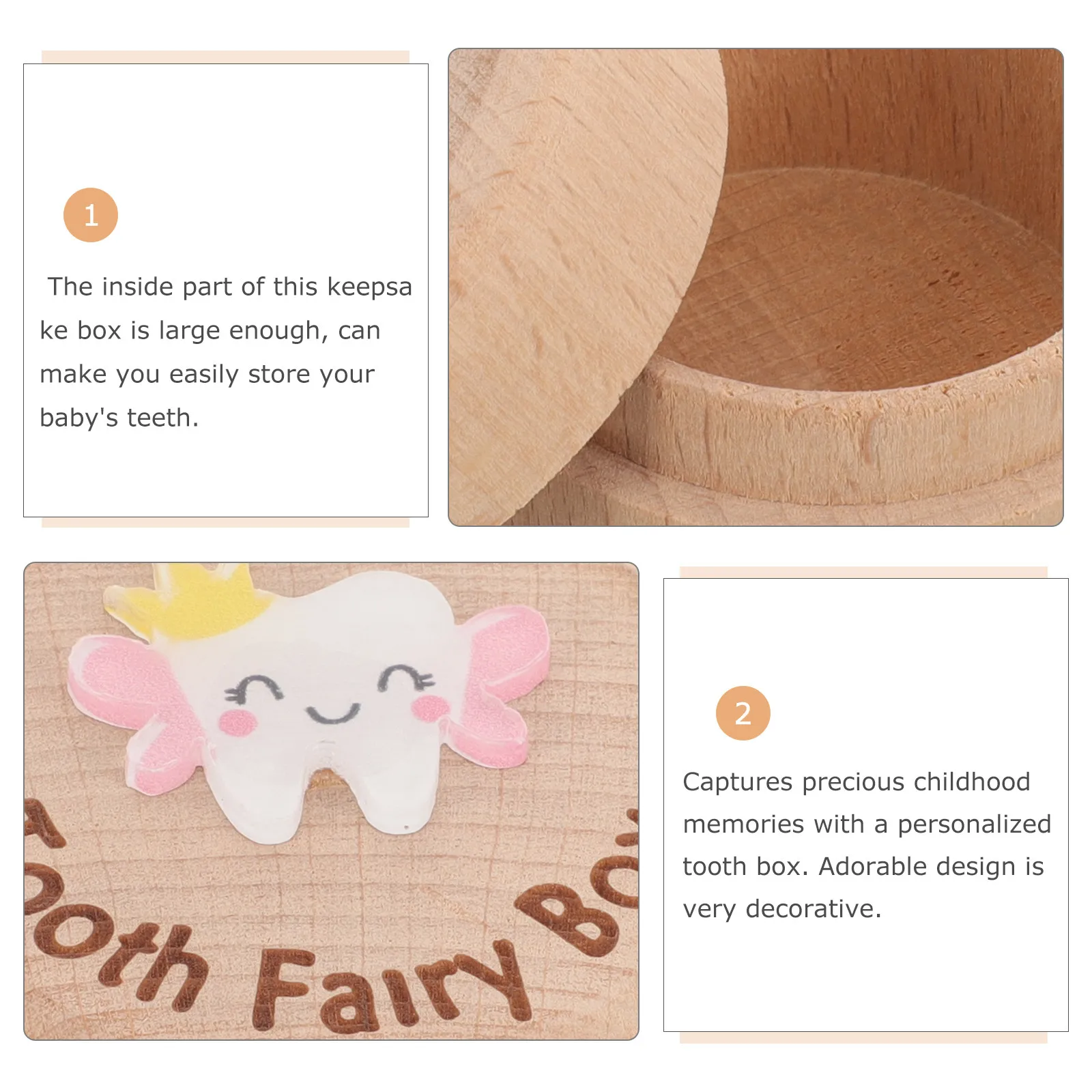 

Деревянная коробочка для детских зубов, контейнер для хранения, мультяшный дизайн, органайзер для детских памятных вещей, держатель для первого зубика ребенка, контейнер для хранения волос младенца, для зубов.