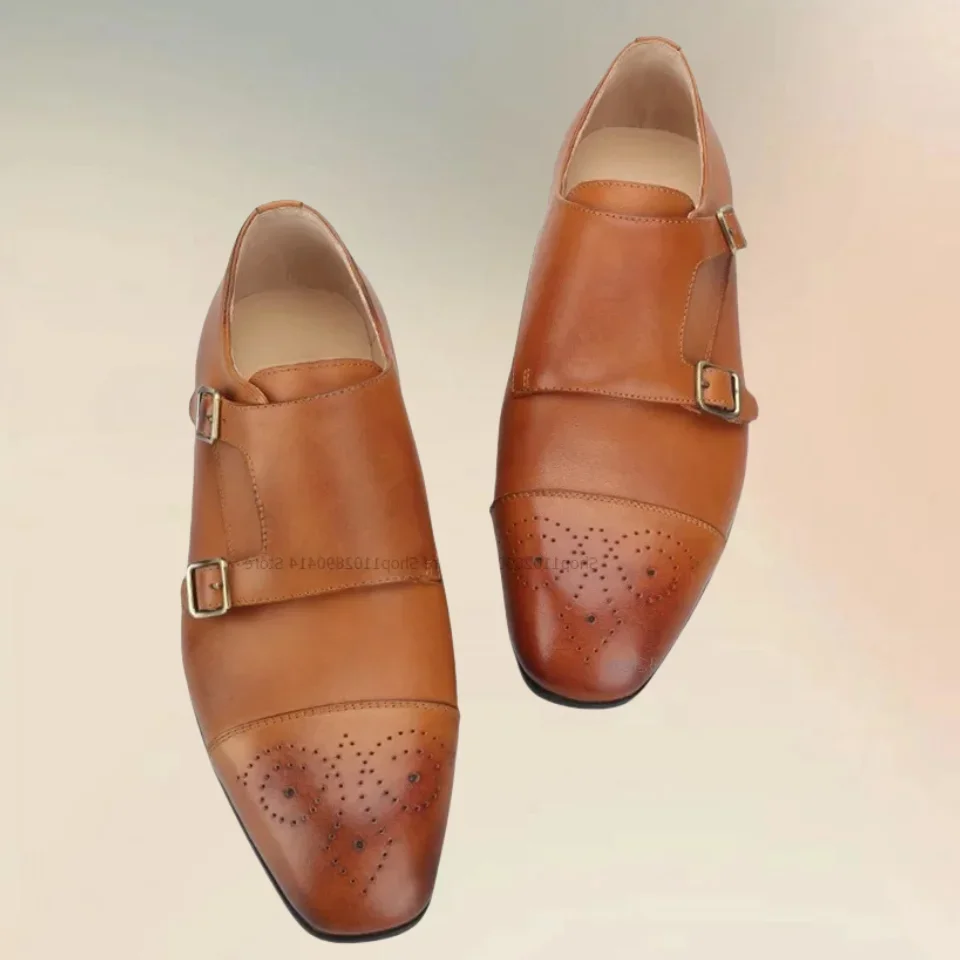 البني حزام السحابة ديكور تنفس حذاء رجالي موضة الراحة الانزلاق على الرجال حذاء كاجوال رواية الحرفية حفلة الرجال فستان أحذية #3