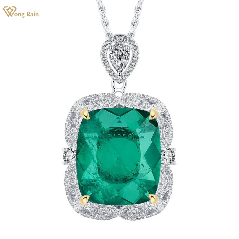 

Wong Rain Luxury 100% 925 Sterling Silver 20*23MM Emerald Paraiba Tourmaline Gemstone Necklace Pendant Fine Jewelry Wedding Gift