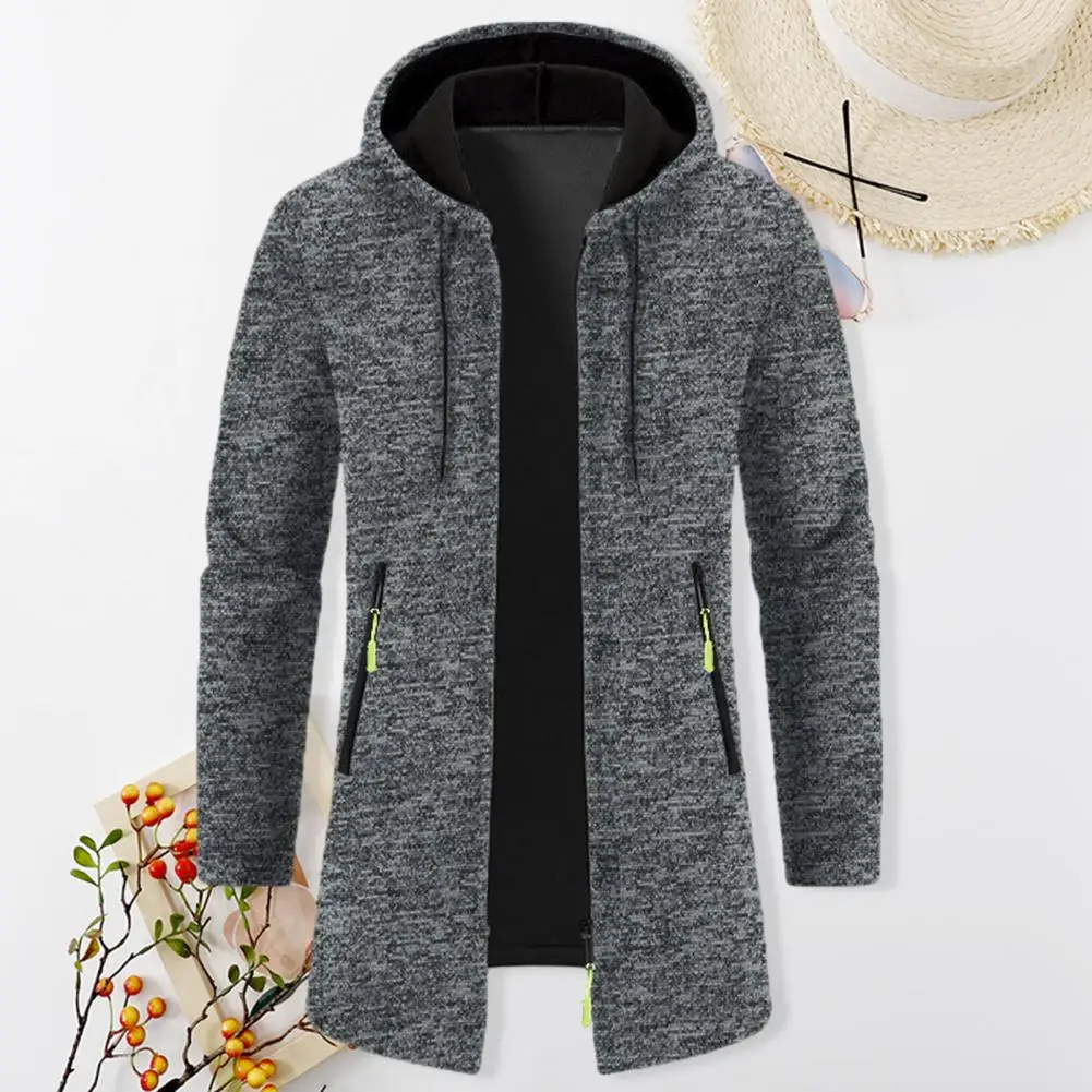 Winter Long Trench Coat 2023 Knit Sweater Jacket Fleece Wind Breaker Navy Turn-down Hoodies Zipper Cardigan Male Overcoat Autumn