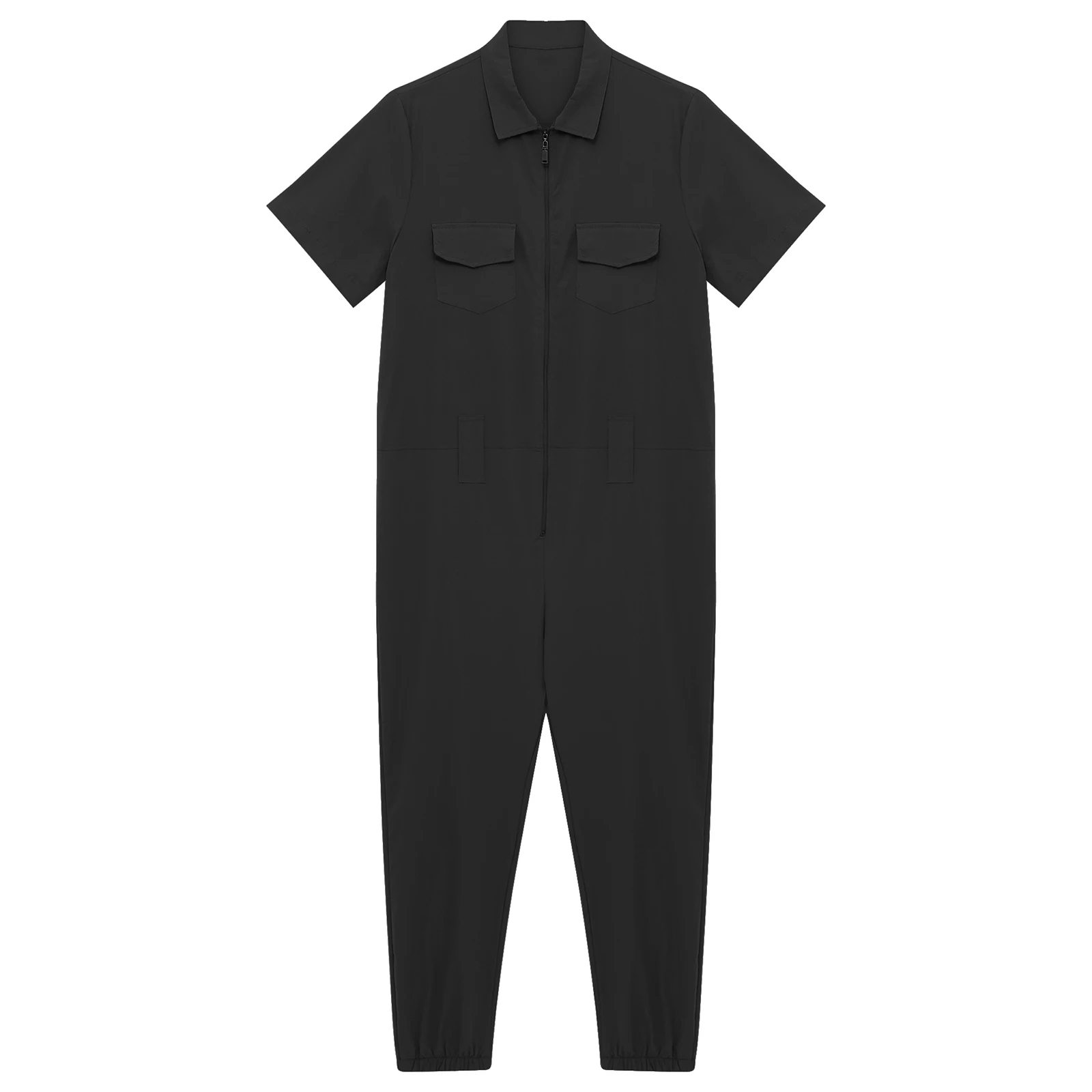 Mens Casual Coverall Working Clothes Short Sleeve Long Pants Jumpsuit Solid Color Overalls One-piece Rompers for Work Daily Wear