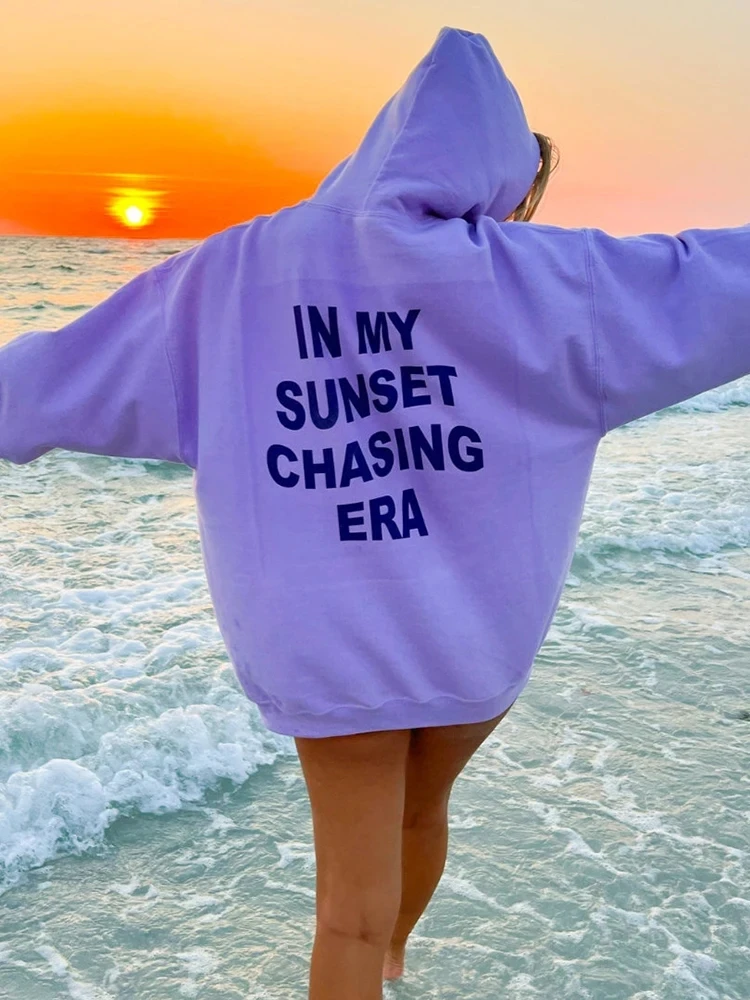 In My Sunset Chasing Era Prints Womens Cotton Sweatshirts Personality Street Hip Hop Hoodies All-math Casual Female Long Sleeves