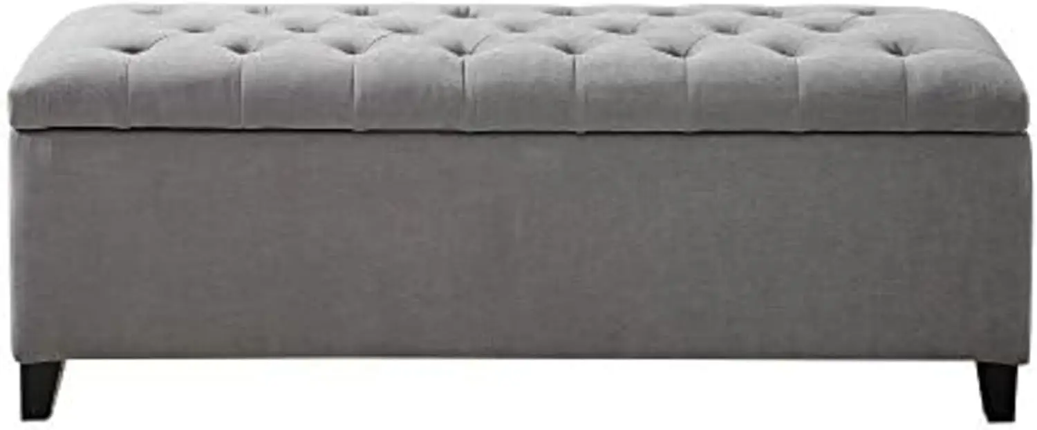Grey Tufted Upholstered Storage Bench with Flip Top, 49