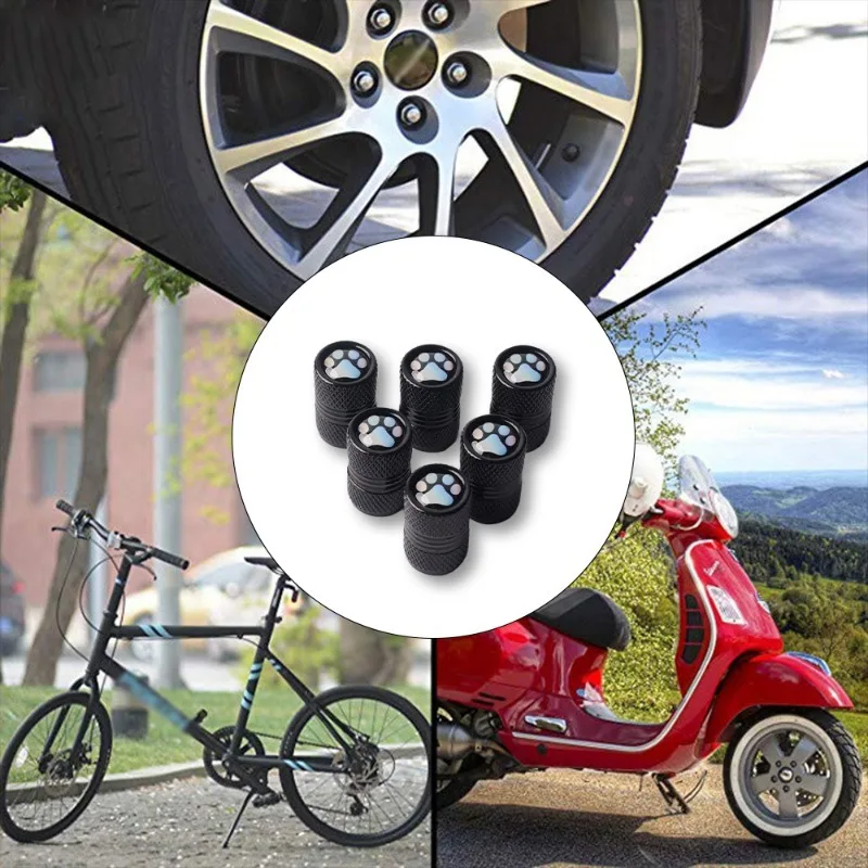 Colorful Car Tire Valve Stems Cap Universal Black Footprint Dog Paw Fashion Pattern Aluminum Car Tire Valve Dust Proof No Fading