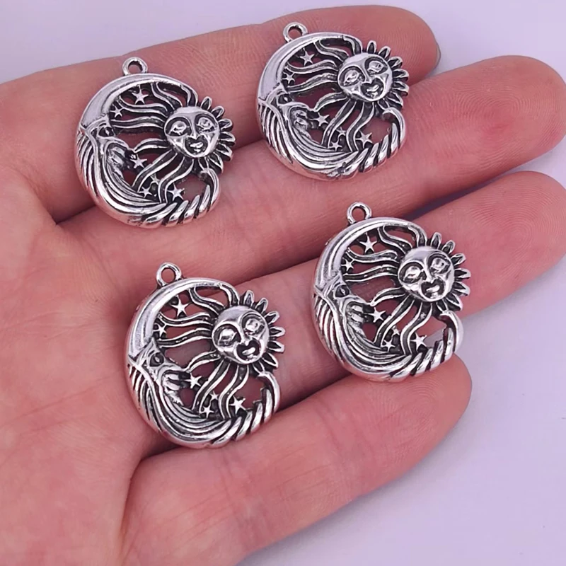 5pcs antique silver color jewelry sun with moon and stars pendant charm  for women DIY Accessories