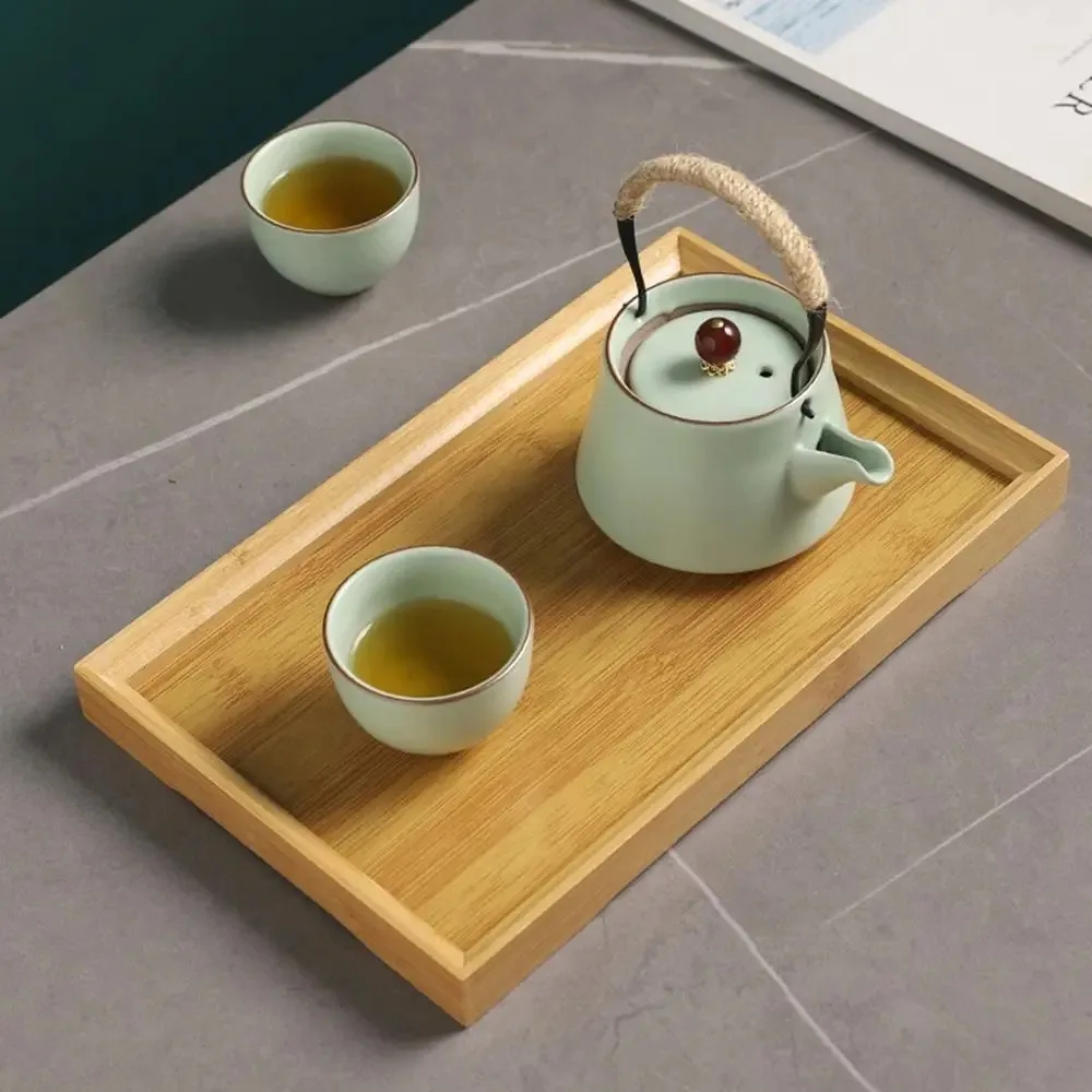 Bamboo Rectangular Tea Tray Vintage Smooth Surface Tea Set Serving Tray Good Load-bearing Capacity Brunch Tray Afternoon Tea