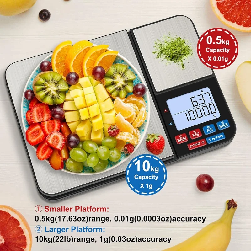 Dual Platform Kitchen Scale [10Kg/1G] Weighing Scales Kitchen High Precision Food Scale With LCD Display 1 Piece