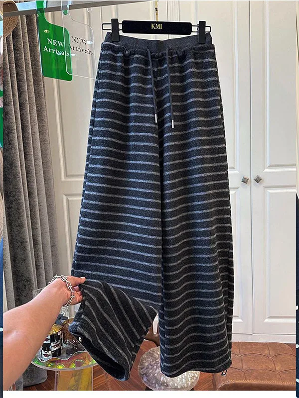 

Свободные спортивные брюки унисекс в американском ретро-стиле с эластичным поясом на шнурке, в полоску, с манжетами, для весны, повседневные, прямого кроя, больших размеров