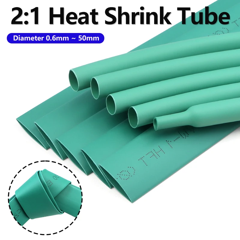 2/5M Green 2:1 Heat Shrink Tube Diameter 0.6mm ~ 50mm Wire Repair Protector Polyolefin Insulated Shrinkable Cable SleeveTubing
