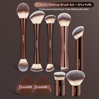 MAANGE 9pcs Makeup Tools Including 7pcs Professional Aluminum Tube Makeup Brush Set with 2pcs Air Cushion Puffs Beauty Makeup