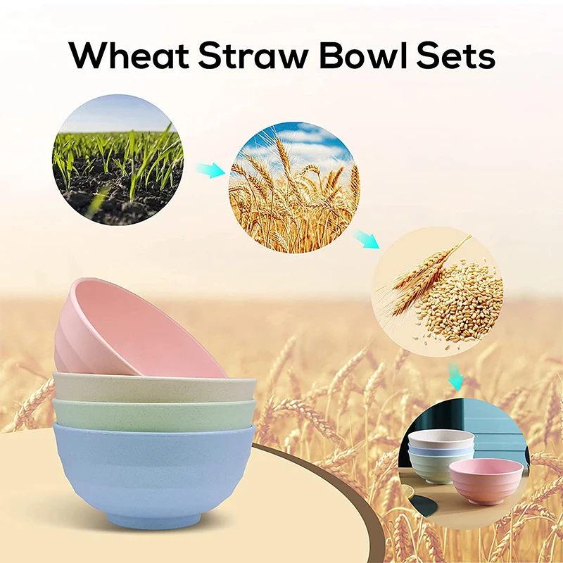 LMETJMA 4Pcs Unbreakable Reusable Cereal Bowls Wheat Straw Bowls Lightweight Bowl Sets For Noodle Soup Snack Salad Fruit JT89