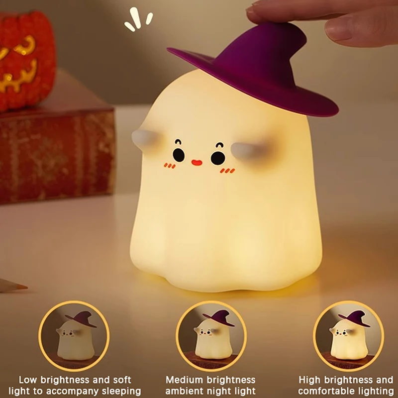 Funny Silicone Ghost Night Light Dimmable Rechargeable Touch Lamp For Kids Room Halloween Table Decor