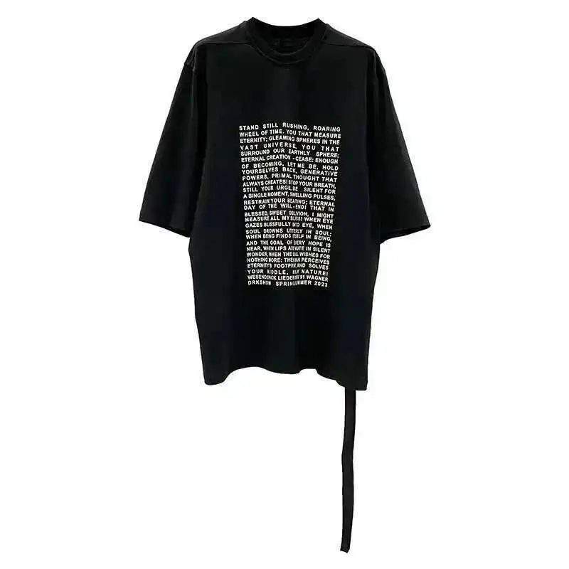 HKSH Spring Summer New Men Tide Dark Tees Letter Print Ribbon Cotton Vintage Punk Style Half Sleeved Long T-shirt Fashion HK1391