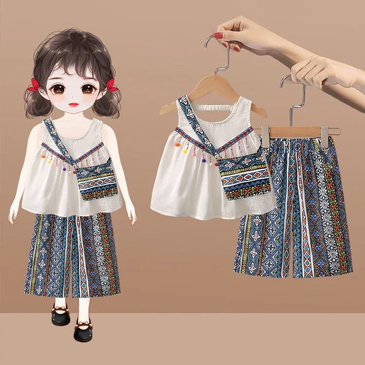 

Girls' set dopamine outfit stylish summer girl baby thin style ethnic fashionable children's internet famous cool summer outfit