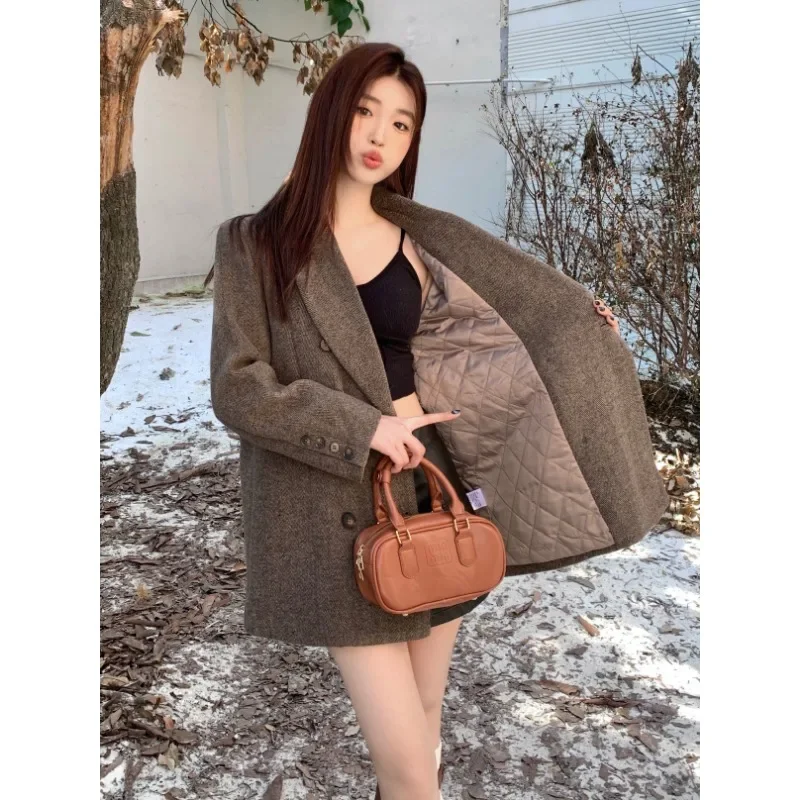 In Stock: Plus Size Women's Clothing 2024 Autumn/winter New High-end Blazer Coat Women's Wool Padded Overcoat High Quality Sweet