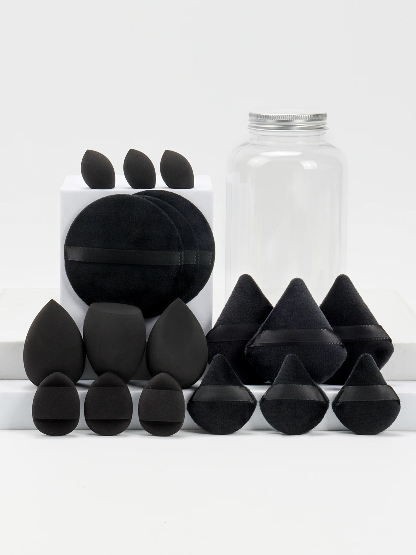 Lanxun 18-Pack with Storage Jar,3 Makeup Sponges & 3 Mini Makeup Sponges & 3 Powder Puffs & 3 Makeup Removal Pads &