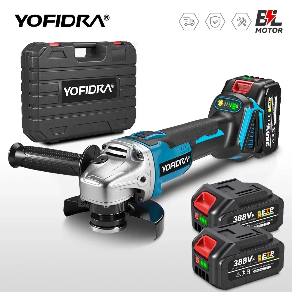 YOFIDRA 125mm Brushless Angle Grinder 4 Gear Cordless Grinding Machine Cutting Woodworking Power Tool For Makita 18V Battery Pin