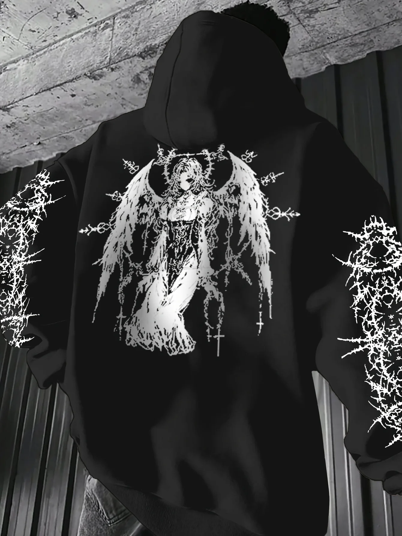 2026 Retro Y2K Gothic-Muster Bedruckter Pullover-Hoodie für Männer und Frauen, Modischer Street-Style Casual Kapuzenpullover – Detail 3