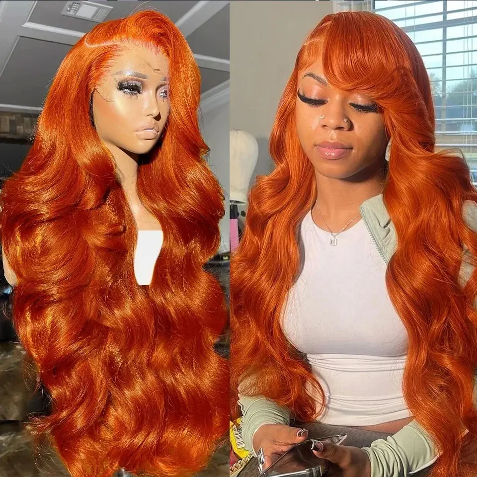 Glueless Orange Ginger HD Lace Front Human Hair Wigs Body Wave Pre Plucked Red 99J Brown #4 13X4 HD Lace Frontal Wigs Human Hair