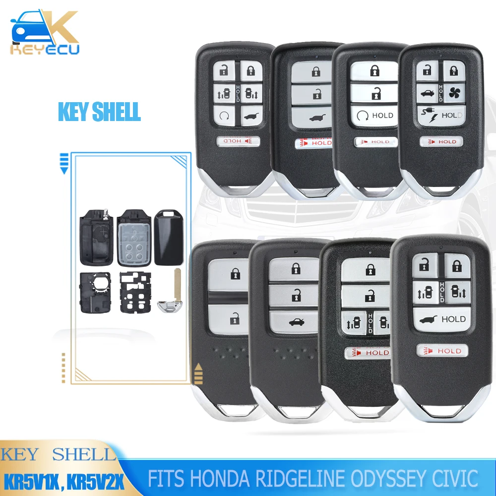 KEYECU 2/3/4/6/7 Button Smart Remote Car Key Shell Case Fob Replacement for Honda Civic C-RV Accord Fit City Jazz  Shuttle Veze