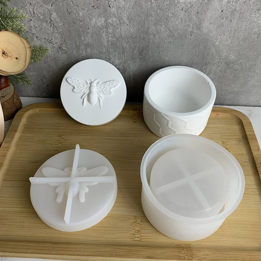 DIY Honey Bee Gypsum Jar Silicone Molds Concrete Epoxy Candle Pot Box Injection Mould Handcraft Home Decor Handmade Gift
