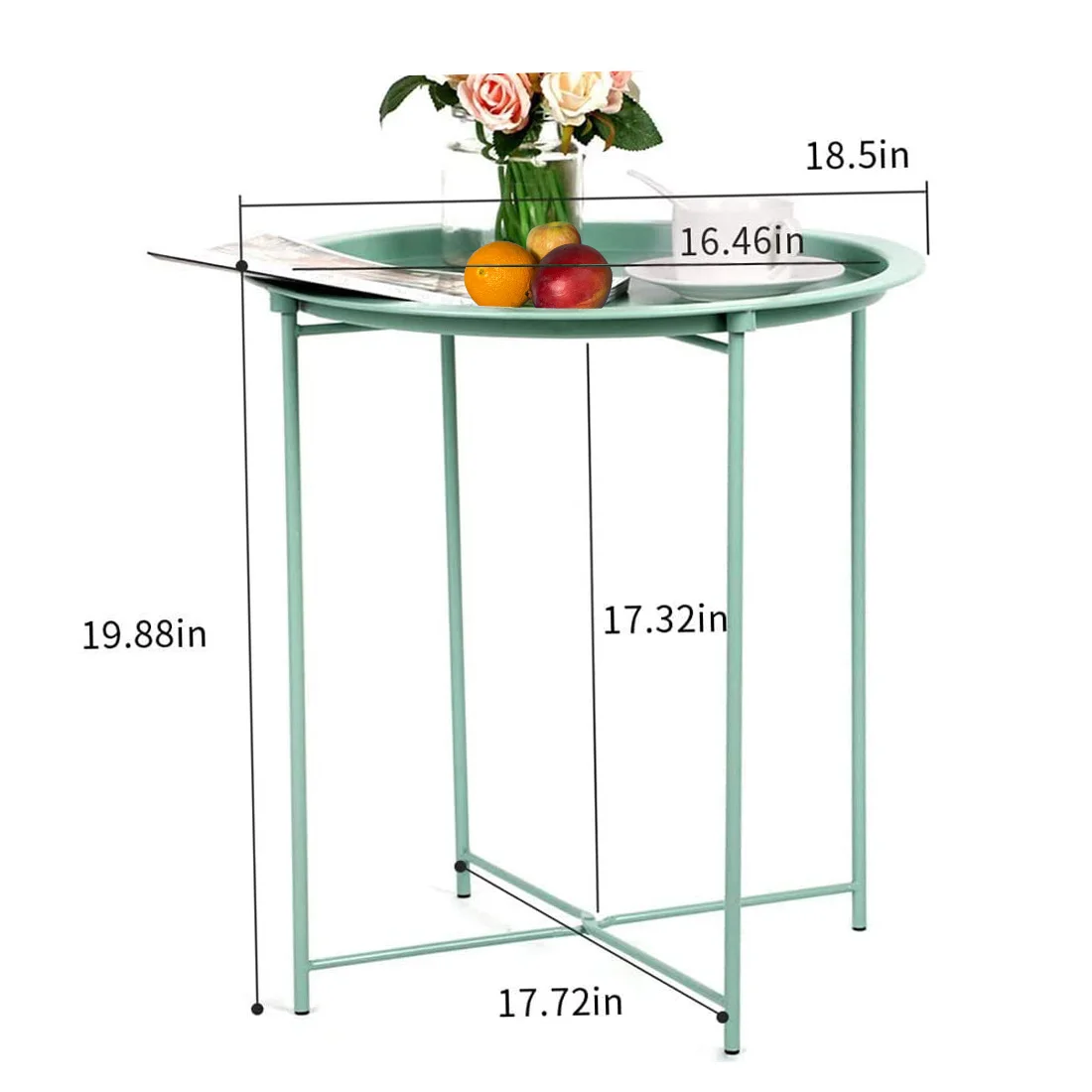 Folding Tray Metal Side Table, Sofa Table, Small Round End Tables, Anti-Rust and Waterproof, Accent Coffee Table, Andck Table