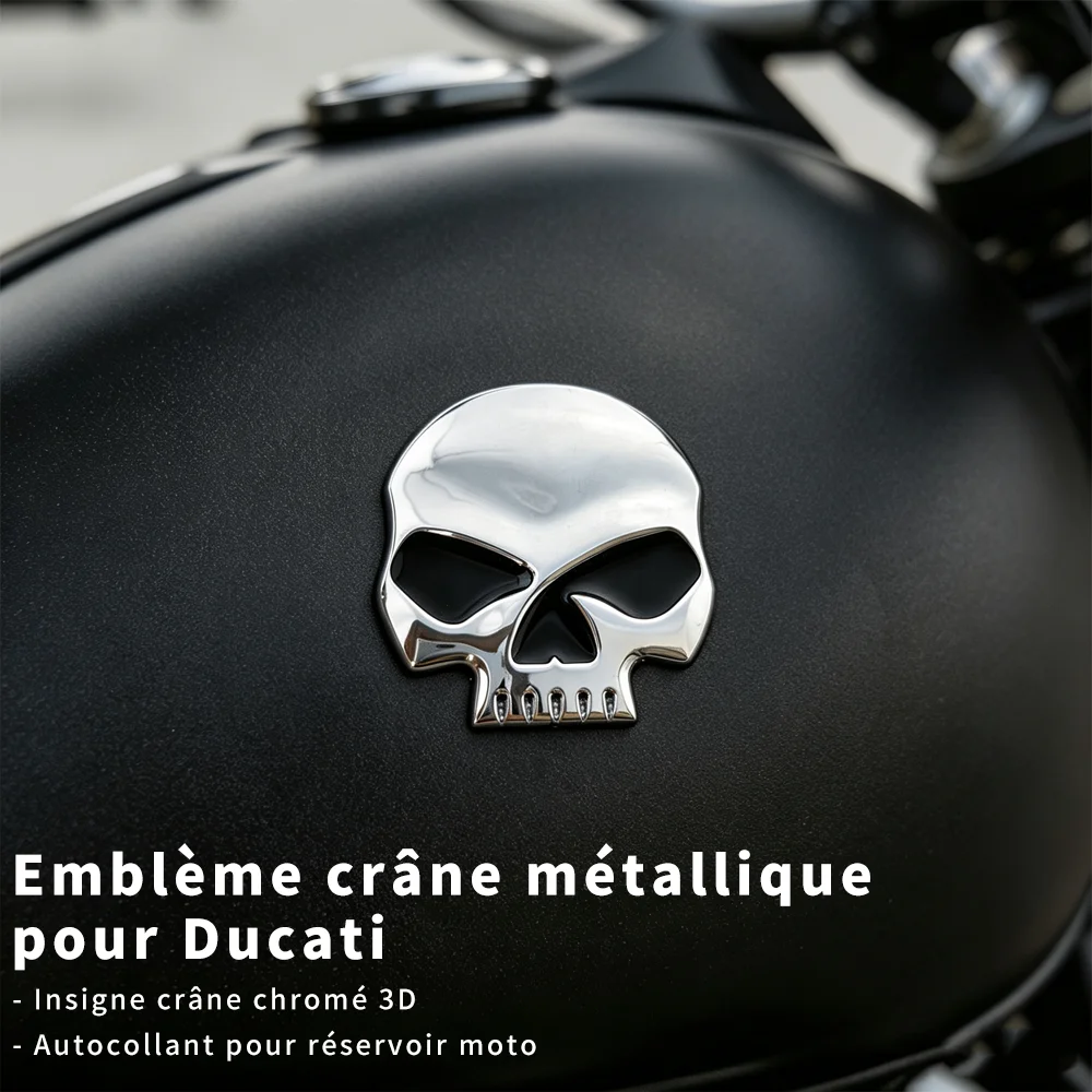 Autocollant 3D en métal chromé en forme de crâne pour réservoir de carburant, emblème de vélo vintage, compatible avec Ducati Scrambler Icon Icon Dark Night shift Scramble 1100