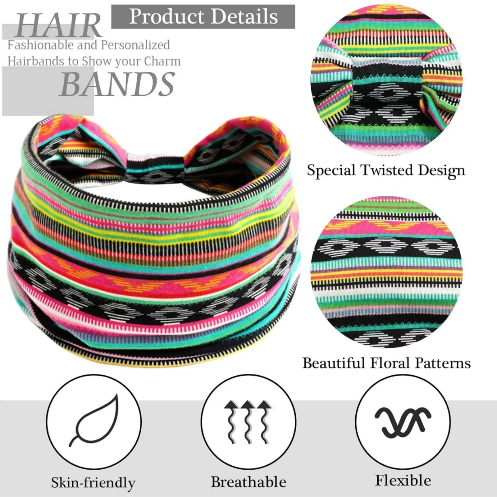 1 x extra breites Haarband für Damen, Leopardenmuster, Kreuz, breites elastisches Haar-Accessoire, Kopfbedeckung, geknotetes Haarband im Kopftuch-Stil – Detail 2