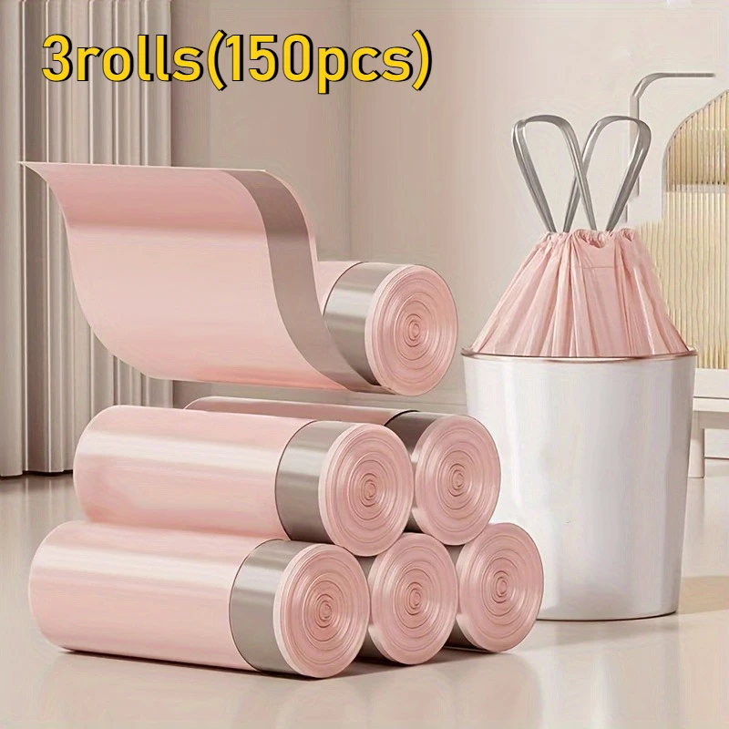 [Thick Trash Bags] 3rolls(150pcs) Extra Thick & Durable Drawstring Trash Bags | Large, Portable Polyethylene Waste