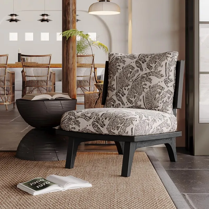 French retro single chair ash wood sofa chair balcony antique leisure chair designer solid wood sofa