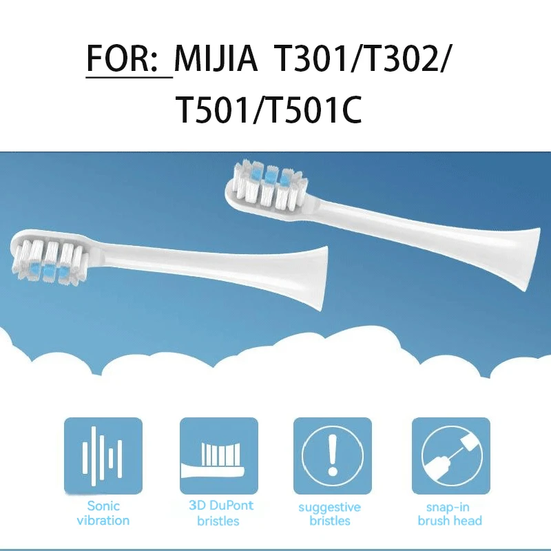 Cabeças de escova de dentes de substituição para mijia t301/t302/t501 sonic escova de dentes elétrica dupont bicos de cerdas com embalagem a vácuo