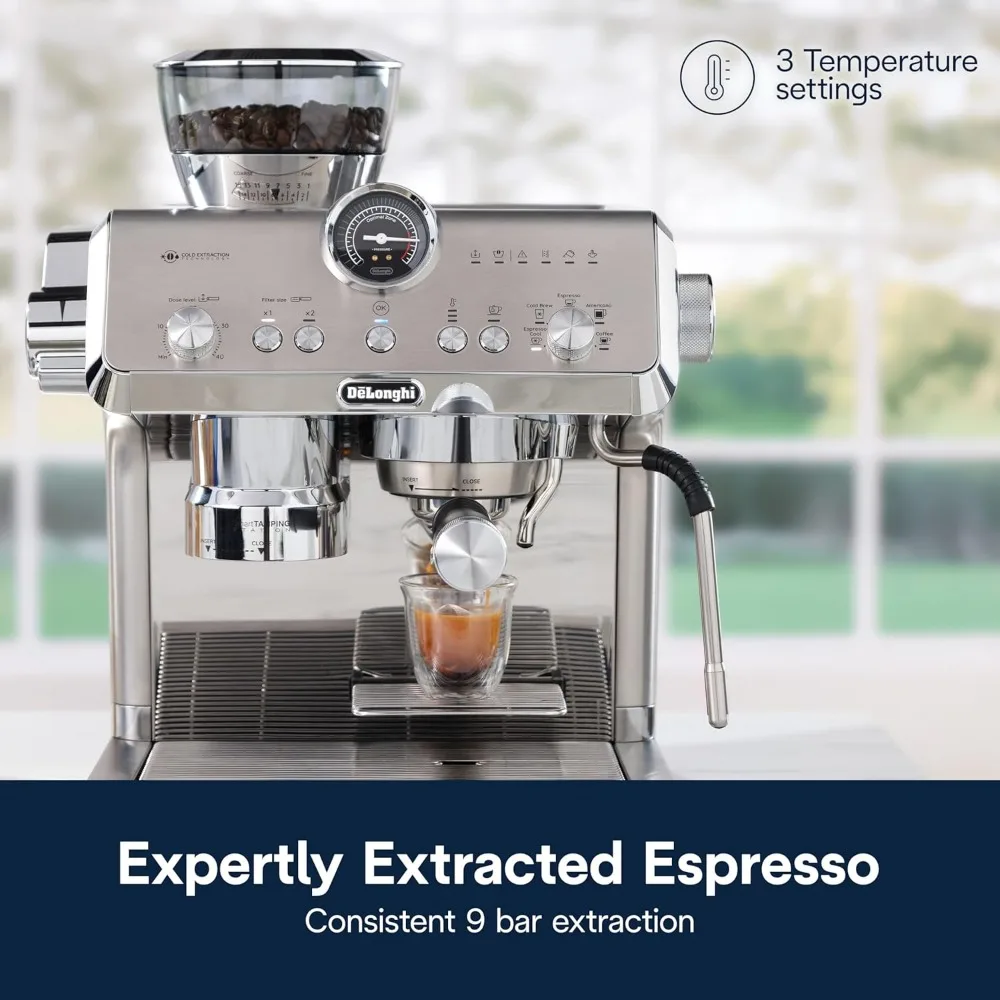 Espresso Machine with Cold Brew, Commercial-style Steam Wand for Latte, Cappuccino, Built-in Grinder